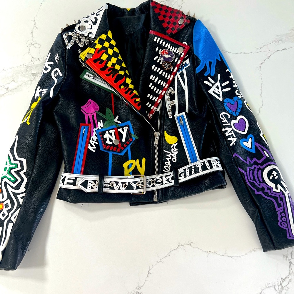 Incredible Urban Graffiti Punk-Style Moto jacket.  Size small.